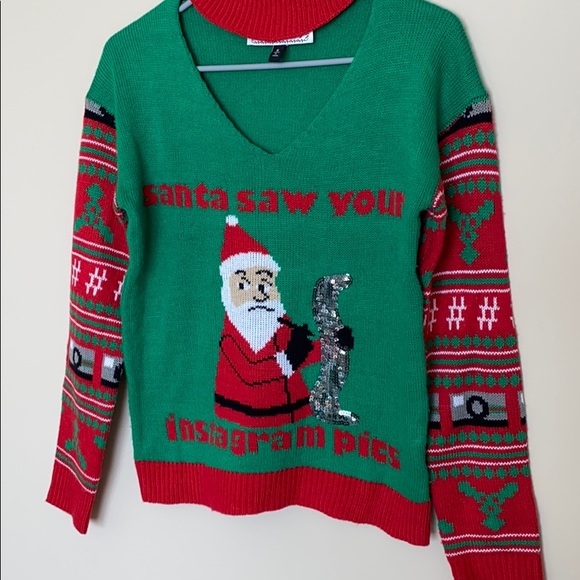 Santa Saw Your Instagram Pics Christmas Sweater - Picture 4 of 9